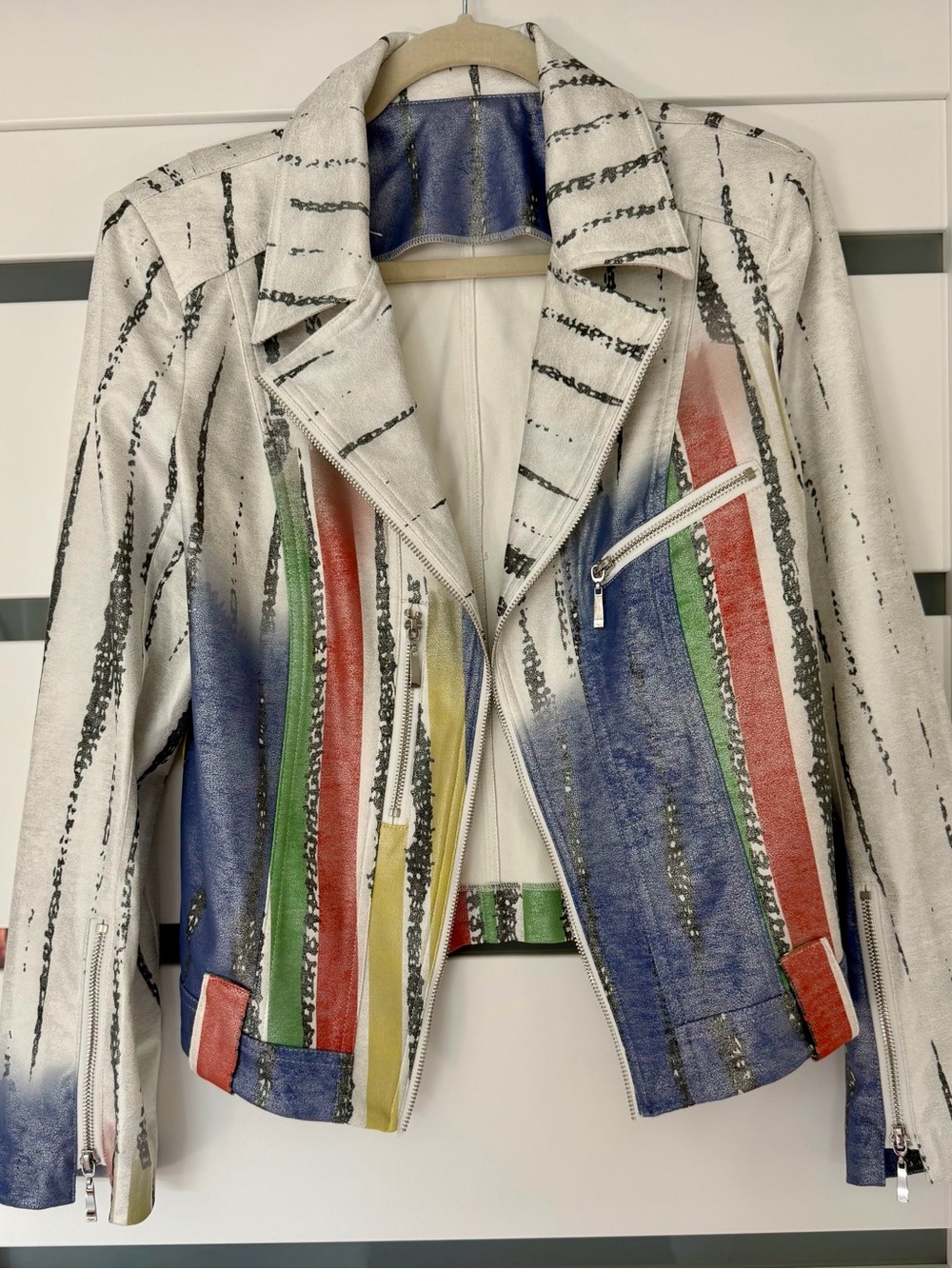 Women's Multicolor Striped Faux Leather Moto Jacket